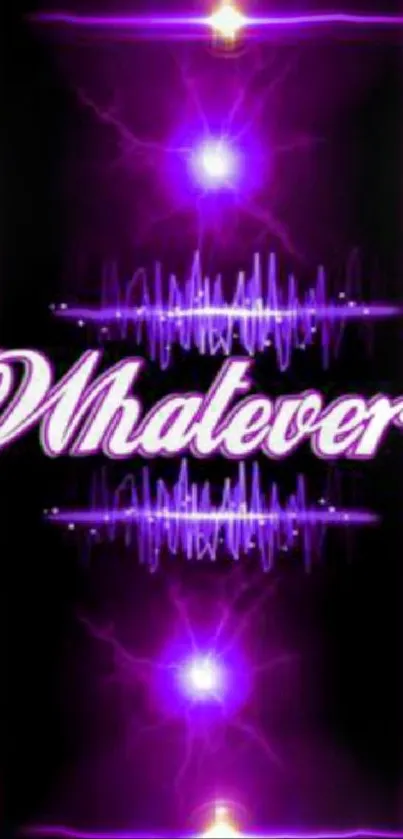 Purple wallpaper with 'Whatever' text glowing effect.