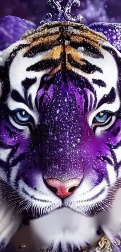 Purple and white artistic tiger face wallpaper.