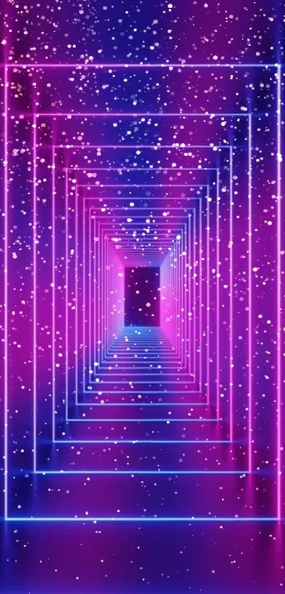 Vibrant purple geometric tunnel with glowing stars wallpaper.