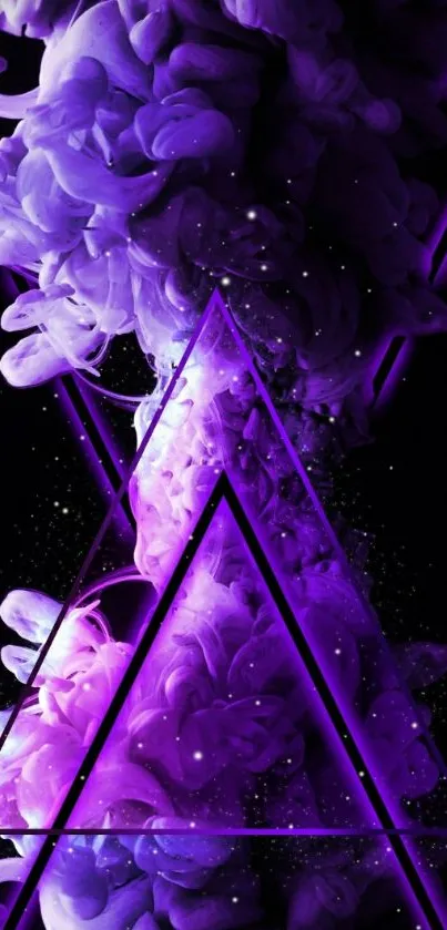 Purple vapor with geometric triangle shapes on black background.