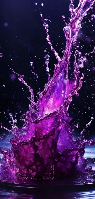 Vibrant purple water splash on dark background.