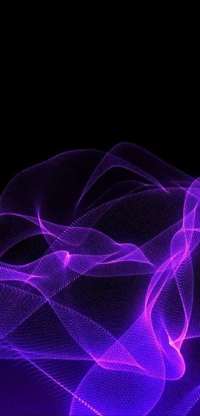 Vibrant purple wave wallpaper with dark background and neon lights.