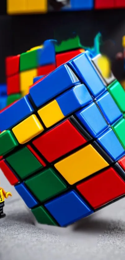 Colorful toy block puzzle on a neutral background.