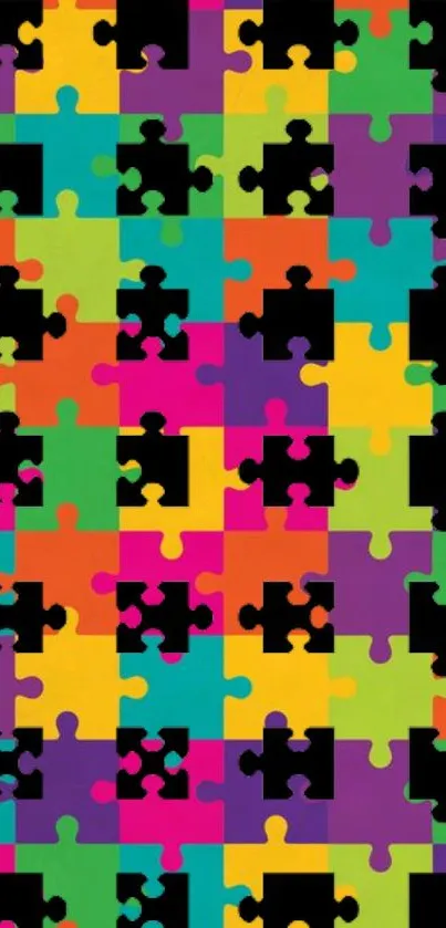 Colorful puzzle pieces phone wallpaper with vibrant hues.