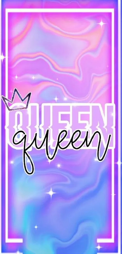 Vibrant pink and blue queen phone wallpaper with elegant design.