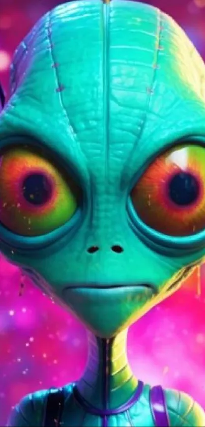 A vibrant alien character with a colorful background, perfect for mobile wallpaper.