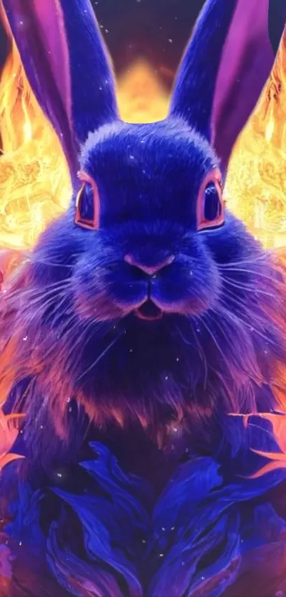 Vibrant blue rabbit art with mystical glowing effects and intricate details.