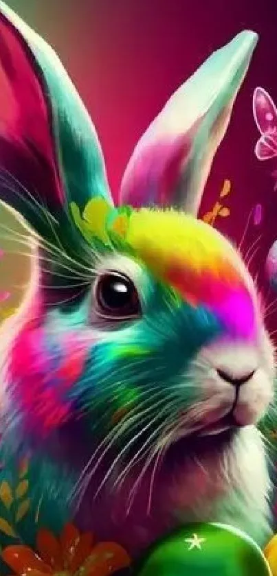 Vibrant rabbit in colorful fantasy art wallpaper.