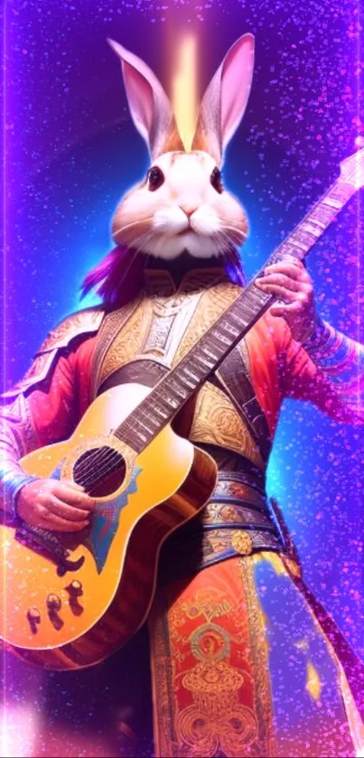 Fantasy rabbit guitarist in vibrant colors.