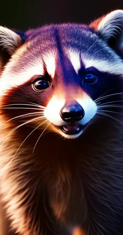 Vibrant raccoon portrait mobile wallpaper with intricate fur details.