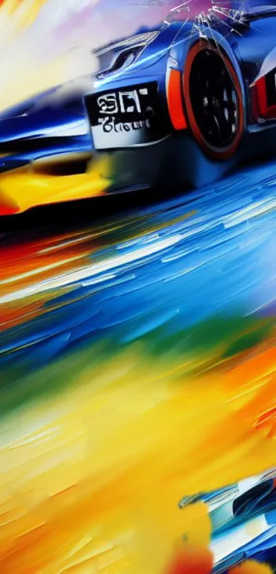 Vibrant racing car art with dynamic colors and sleek design.