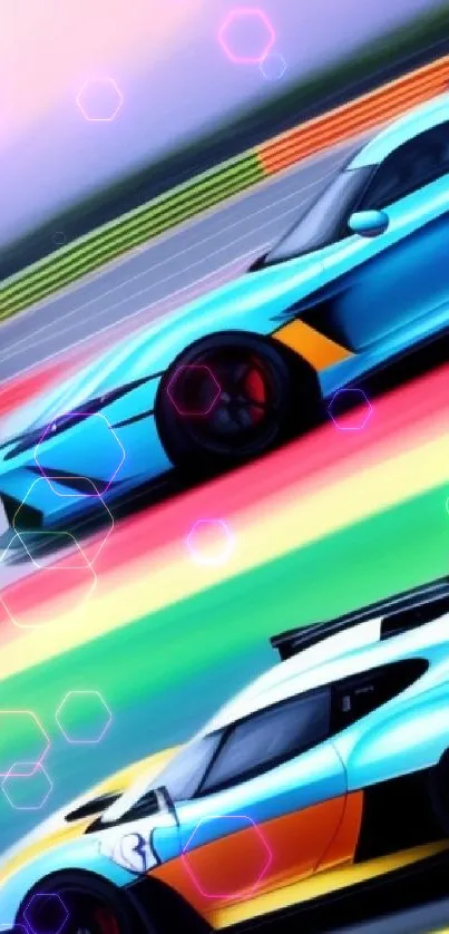 Vibrant racing car wallpaper with dynamic and colorful design.