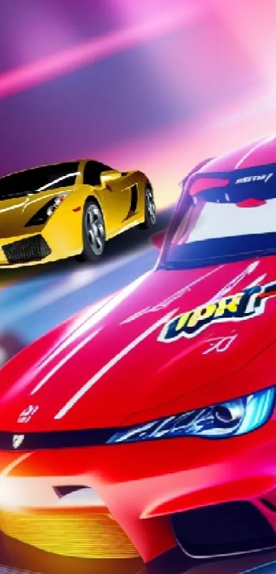 Dynamic mobile wallpaper featuring vibrant racing cars in action.