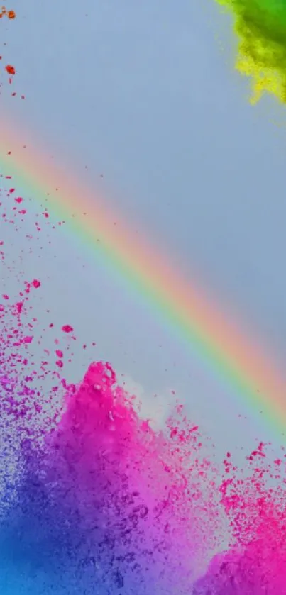 Vibrant rainbow abstract with color splashes on mobile wallpaper.