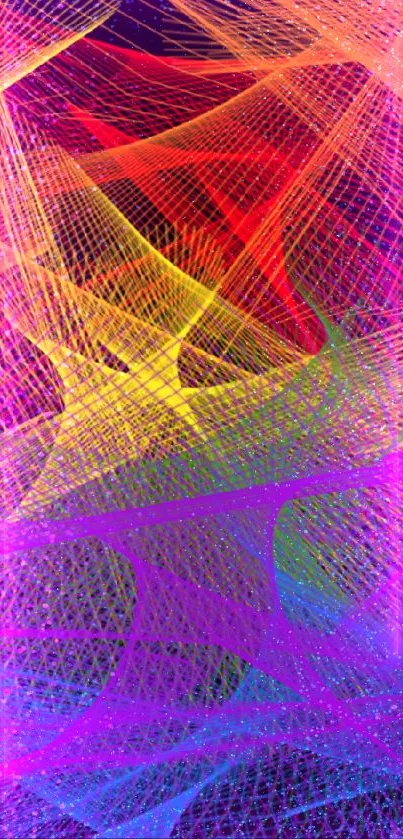 Vibrant abstract wallpaper with colorful swirling lines on a black background.