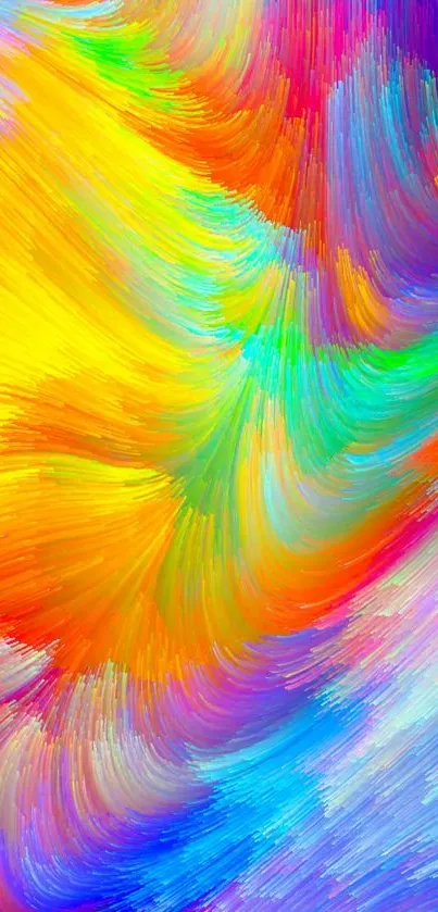 Vibrant abstract design with rainbow colors swirled dynamically for a lively phone background.