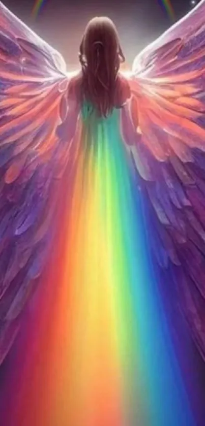 Vibrant rainbow angel wings mobile wallpaper.