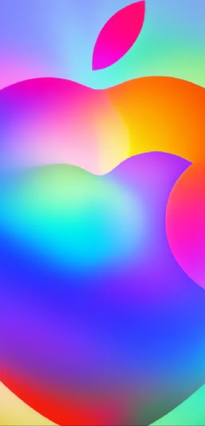 Vibrant rainbow Apple logo wallpaper with bright colors.