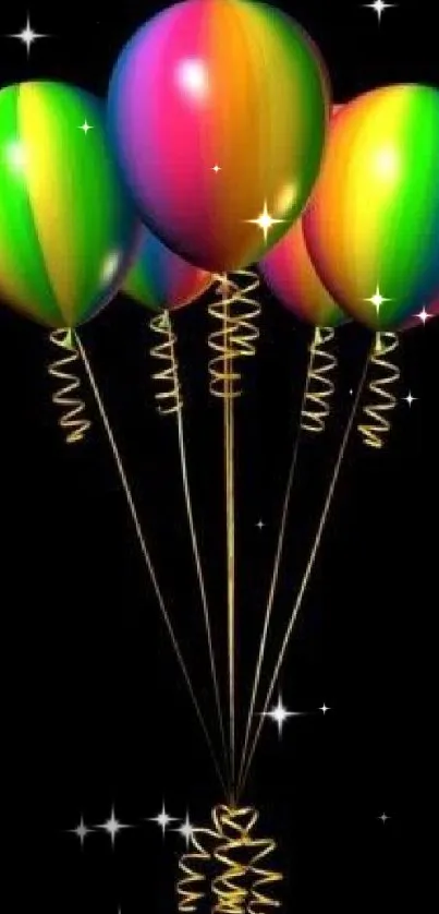 Rainbow balloons with black background mobile wallpaper.