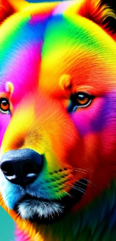 Vibrant rainbow-colored bear illustration.