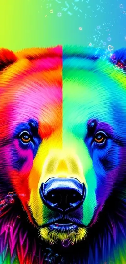 Vibrant rainbow bear illustration with multiple colors.