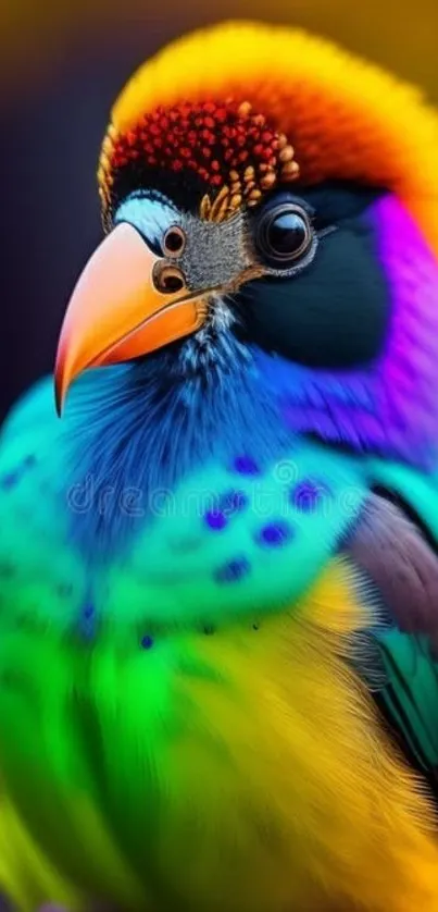 Vibrant rainbow-colored bird with bright feathers and a striking appearance.