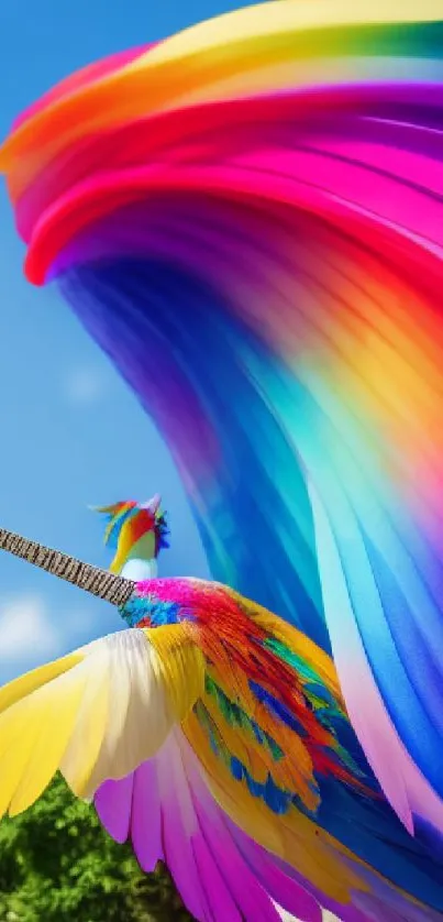 Colorful rainbow bird wallpaper with vibrant feathers.