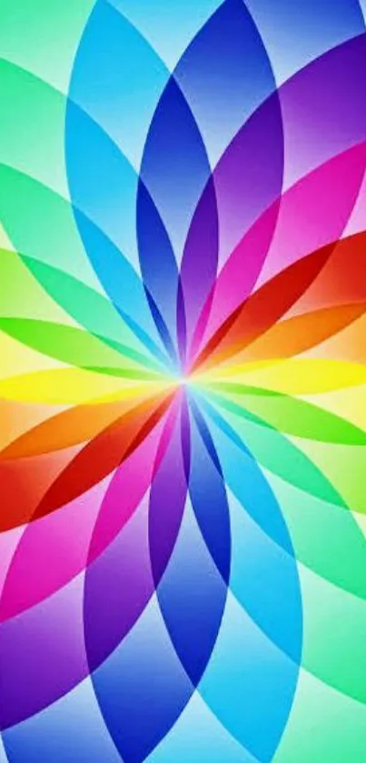 A vibrant rainbow blossom pattern wallpaper for mobile phones.