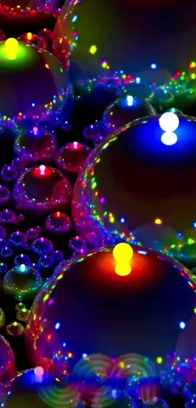 Vibrant rainbow bubbles glowing on a black background wallpaper.