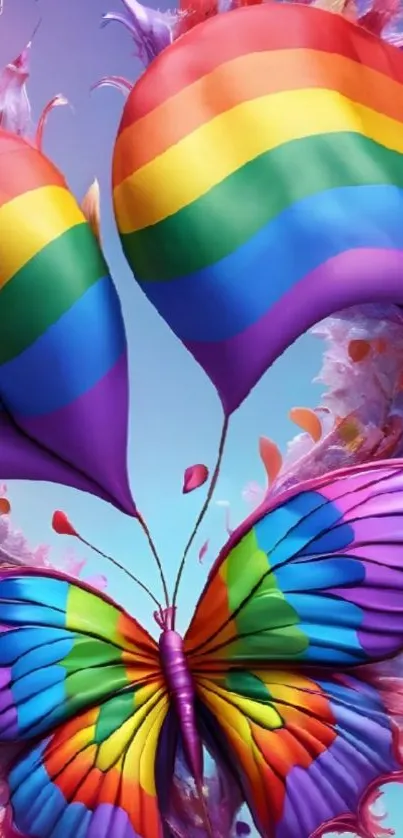 Vibrant rainbow butterfly mobile wallpaper with colorful wings.