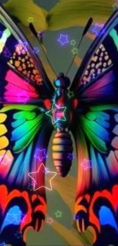 Vibrant rainbow-colored butterfly with artistic design.