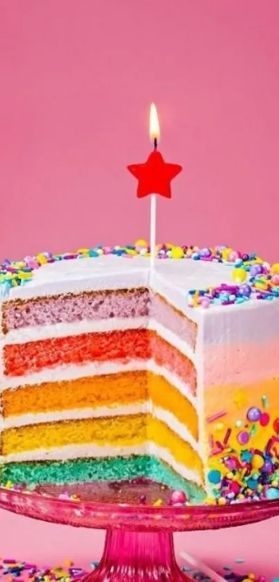 Mobile wallpaper with a vibrant rainbow cake.