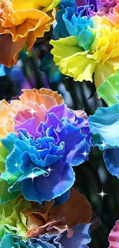 Vibrant rainbow carnation flowers with colorful petals, perfect for mobile wallpaper.