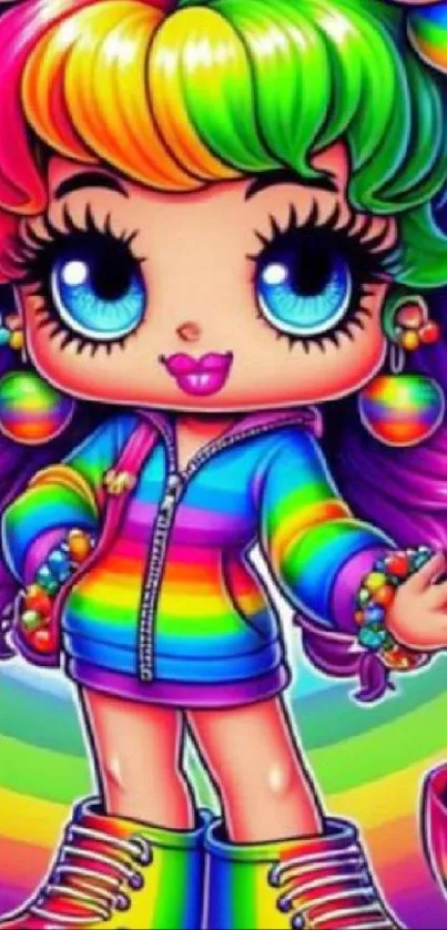 Vibrant cartoon character with rainbow colors, perfect as a mobile wallpaper.