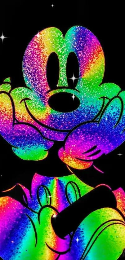 Vibrant rainbow cartoon design on black background.