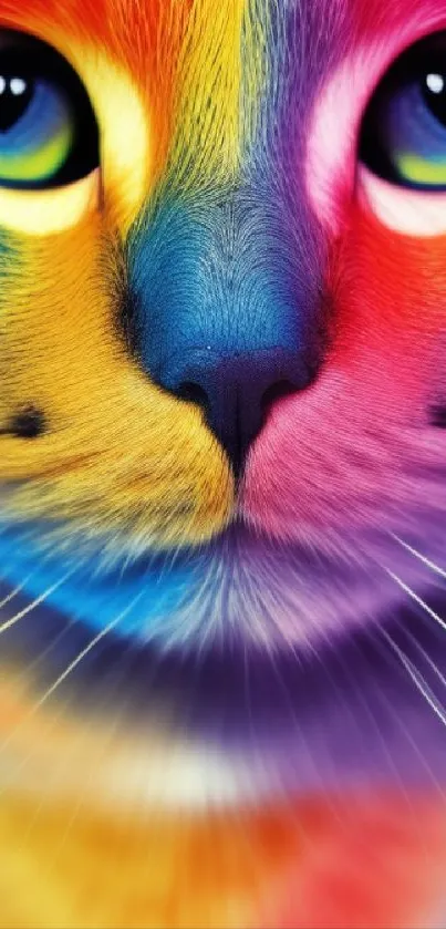 Colorful rainbow cat art wallpaper for mobile.