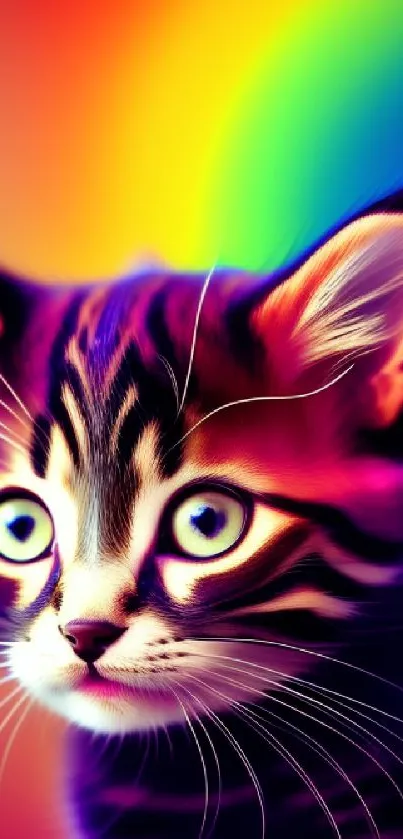 Vibrant cat in rainbow colors.