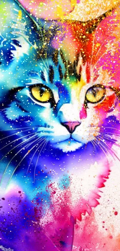 Colorful rainbow cat art wallpaper full of vibrant hues.