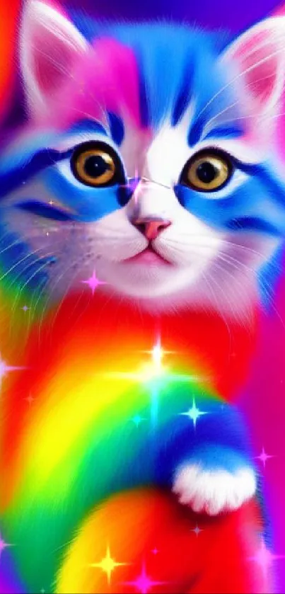 Vibrant rainbow cat wallpaper with bright colors.