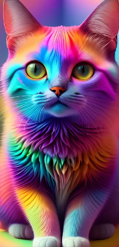 Brightly colored digital art of a rainbow cat.