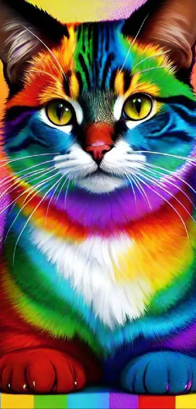 Vibrant rainbow-colored cat art wallpaper