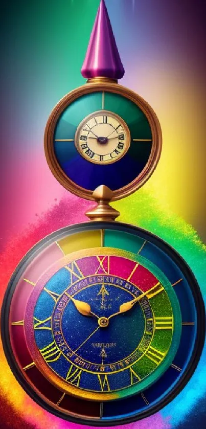 Vibrant rainbow clock with colorful gradient design.