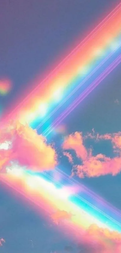 Colorful rainbow and pink clouds wallpaper for mobile.