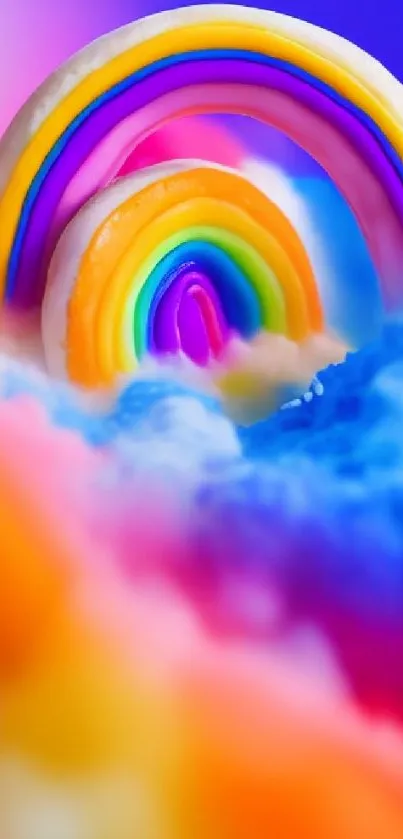 Colorful abstract rainbow and clouds wallpaper.