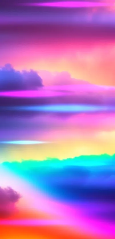 Colorful rainbow clouds in a vibrant sky wallpaper.