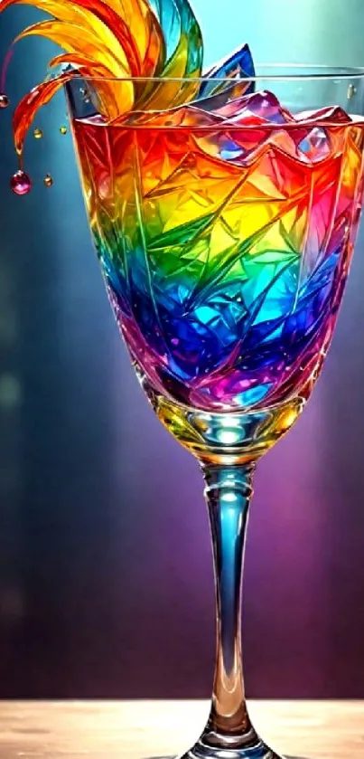 Colorful rainbow glass with splashing art.