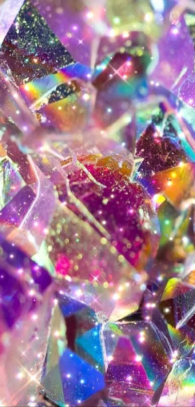 Vibrant rainbow crystal wallpaper with a purple hue and sparkling texture.