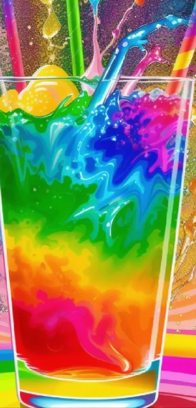 Vibrant rainbow drink wallpaper with splashes.