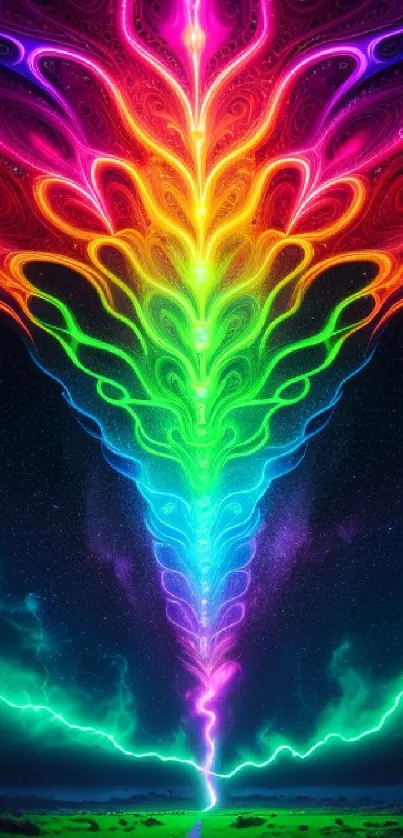 Vibrant rainbow burst in the night sky wallpaper.