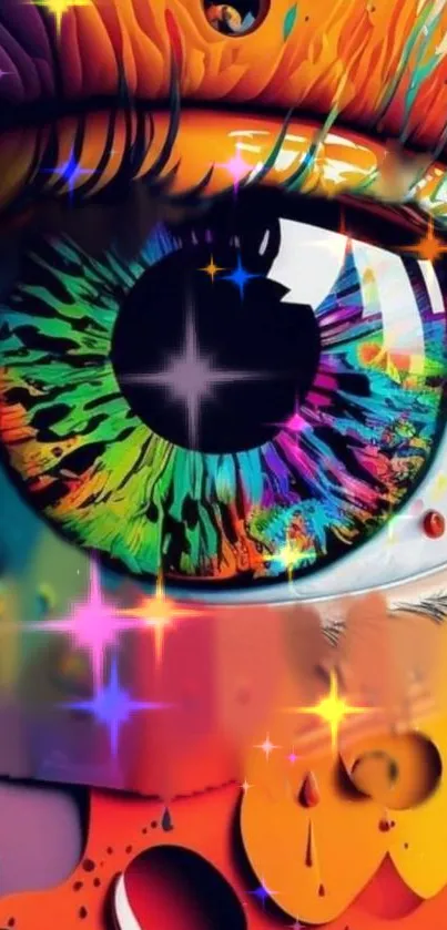 Vibrant rainbow-colored abstract eye art wallpaper with colorful patterns.